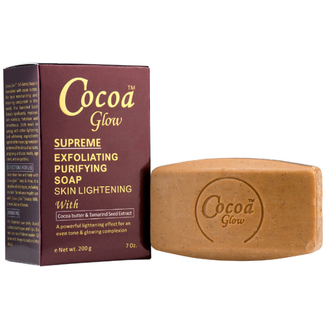 COCOA GLOW ® Suprême SAVON Exfoliant Purifiant Éclaircissant.