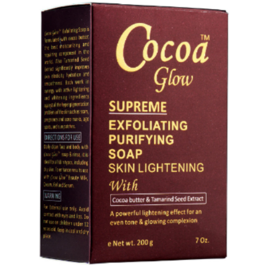 COCOA GLOW ® Suprême SAVON Exfoliant Purifiant Éclaircissant.