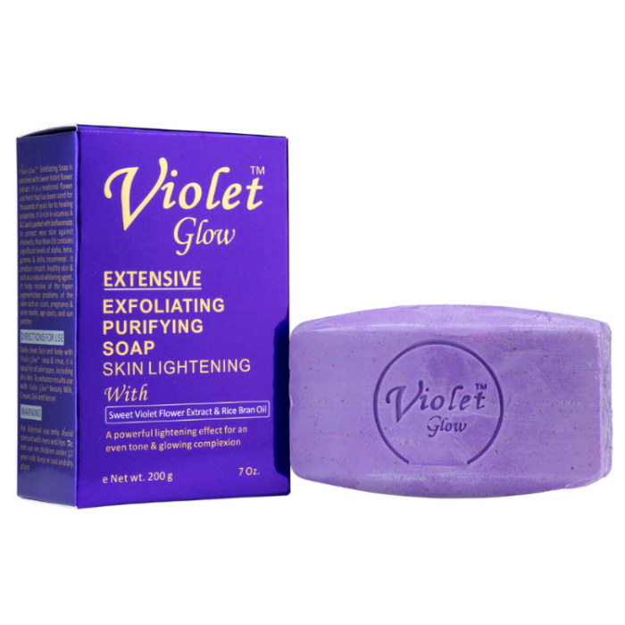 VIOLET GLOW ® SAVON Exfoliant Purifiant Éclaircissant pour la peau. VIOLET GLOW ® SAVON Exfoliant Purifiant Éclaircissant pour la peau.